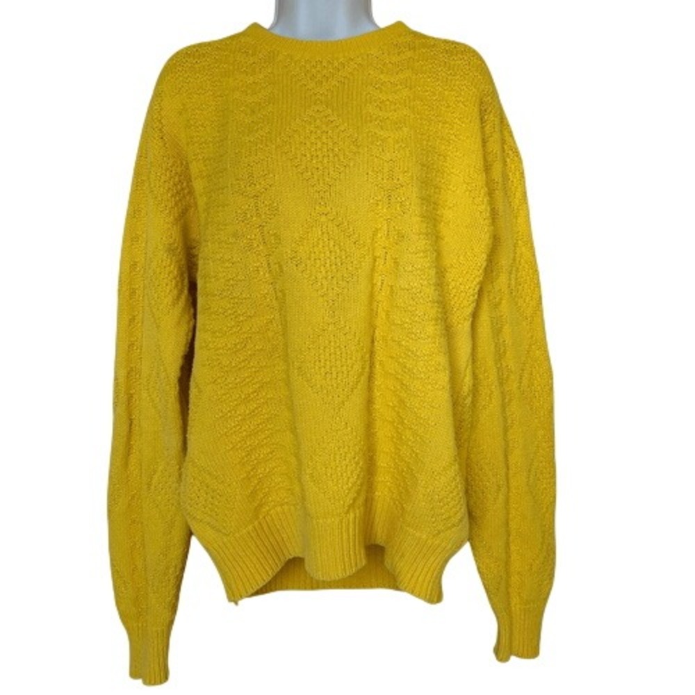 Lands' End Vintage Drifter Sweater CableKnit Fisherman Gold Medium Made In‎ USA